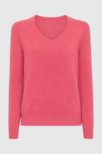 Victoria | Cozy Pink Red V-Neck Sweater with Flattering Fit - Lumina