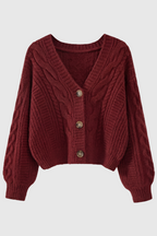 Victoria | Cozy Red Long Cardigan with Ribbed Details - Lumina