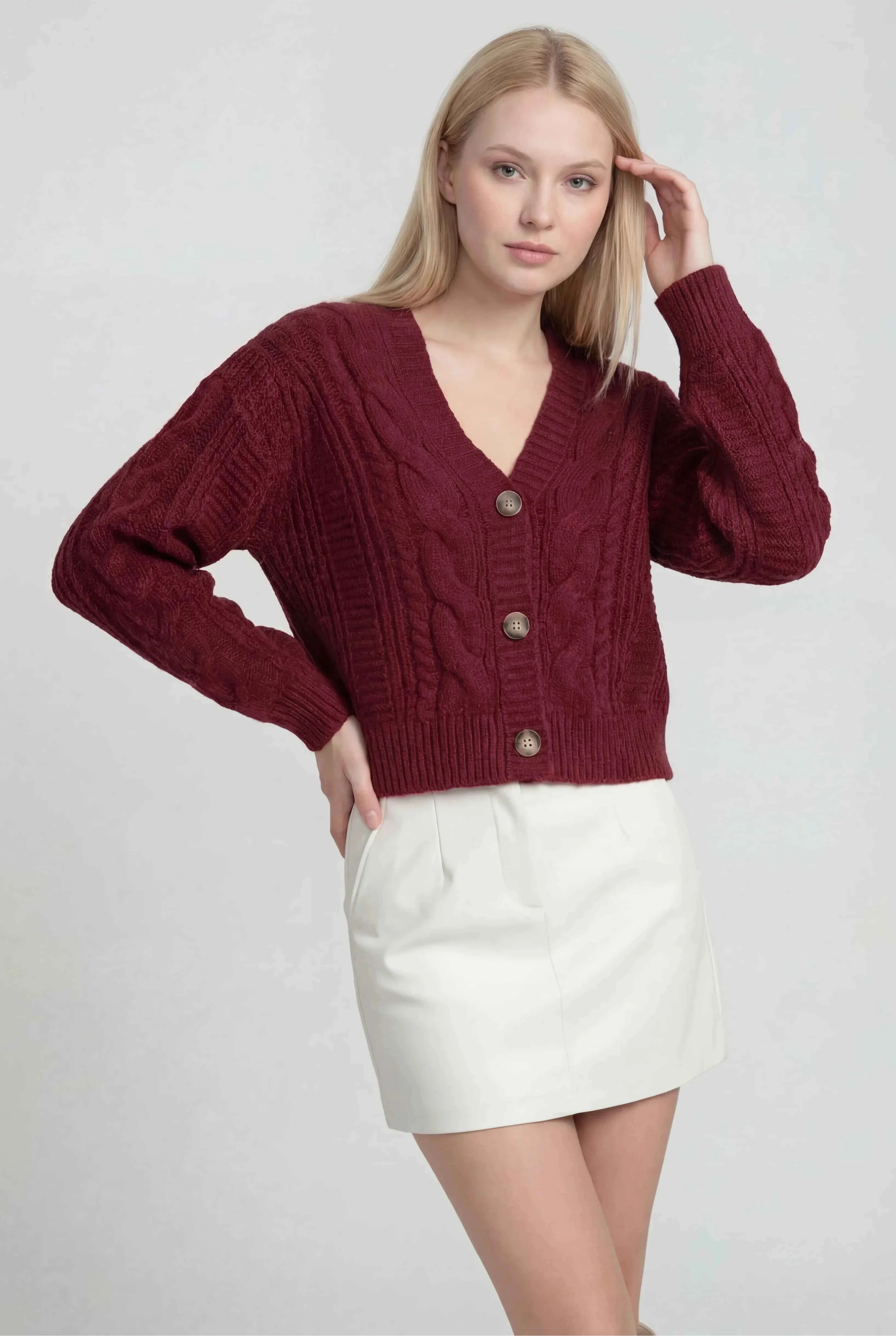 Victoria | Cozy Red Long Cardigan with Ribbed Details - Lumina