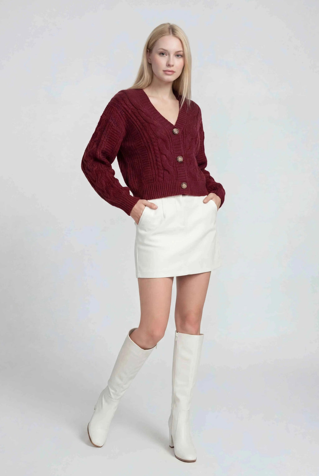 Victoria | Cozy Red Long Cardigan with Ribbed Details - Lumina