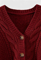 Victoria | Cozy Red Long Cardigan with Ribbed Details - Lumina