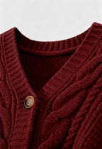 Victoria | Cozy Red Long Cardigan with Ribbed Details - Lumina