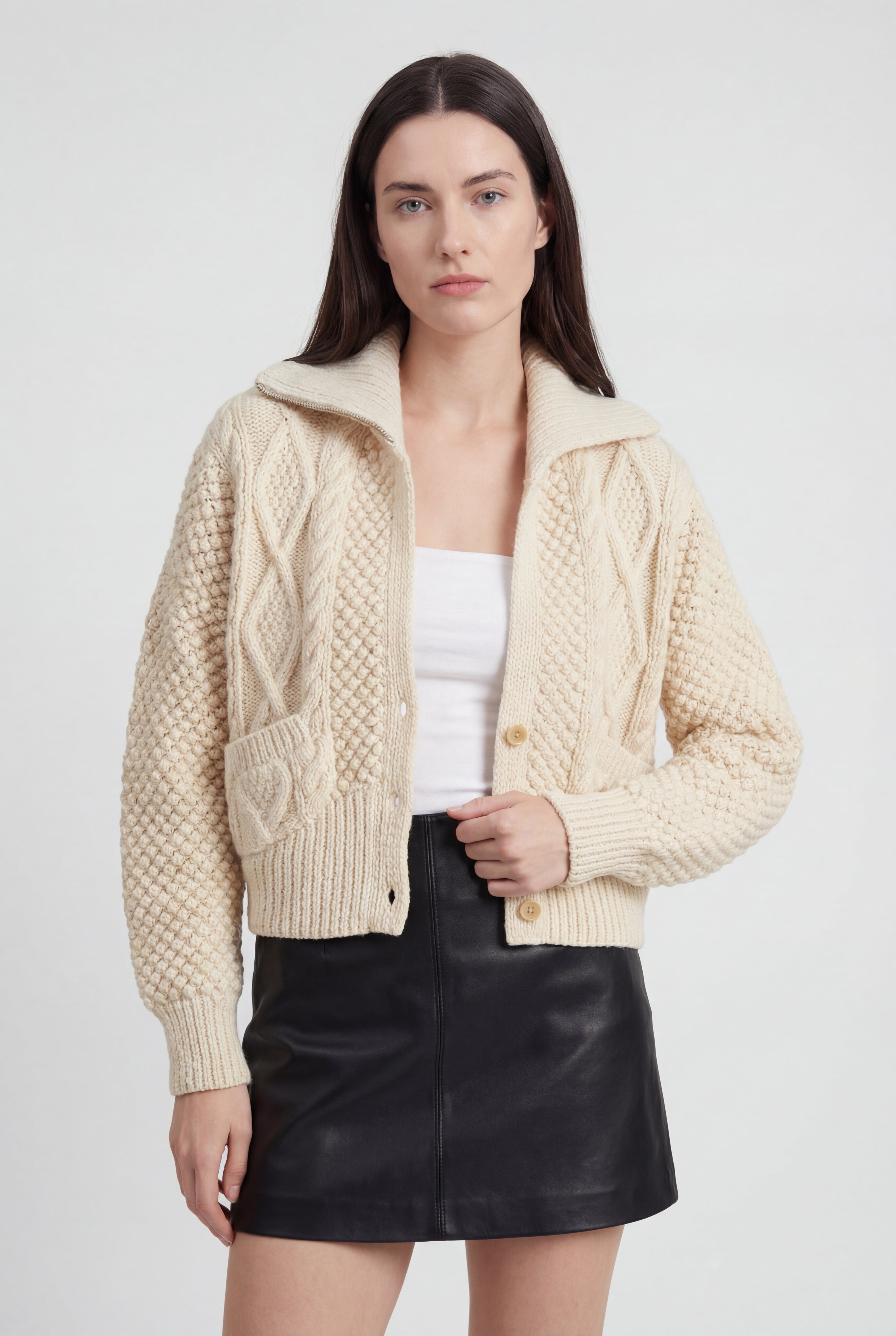 Victoria | Cozy White Knit Cardigan Sweater with Relaxed Fit - Lumina