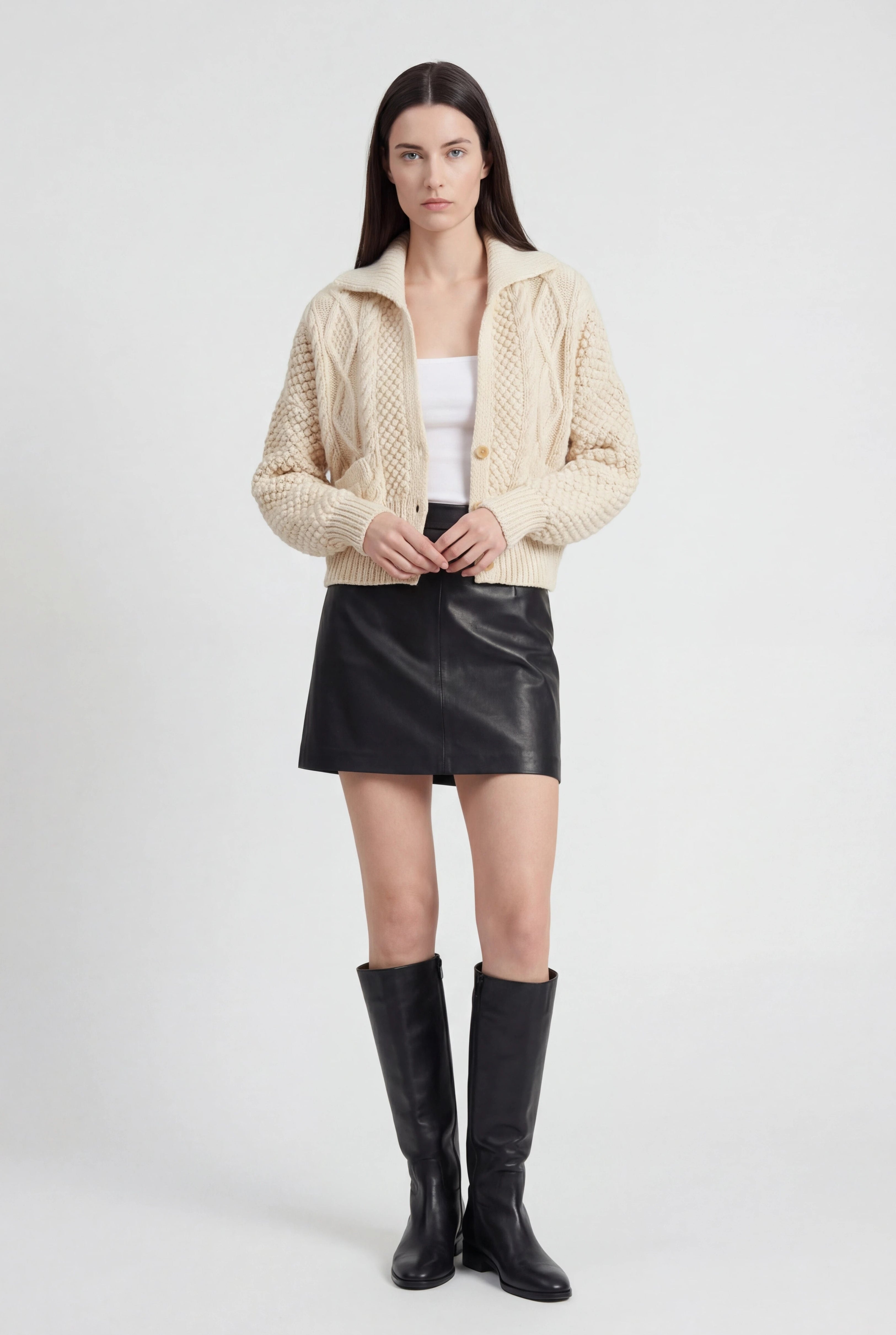 Victoria | Cozy White Knit Cardigan Sweater with Relaxed Fit - Lumina