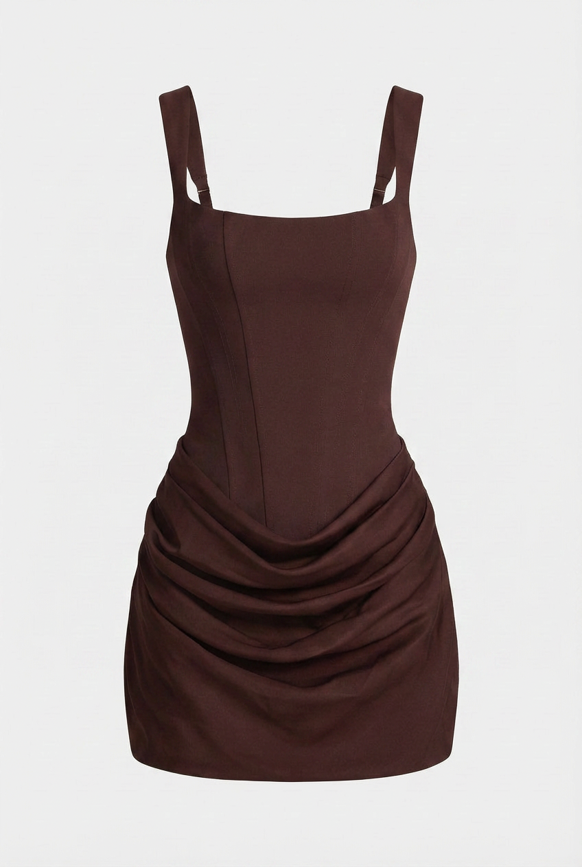 Victoria | Draped Earthy Mini Dress with Hourglass Fit - Lumina