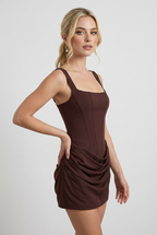 Victoria | Draped Earthy Mini Dress with Hourglass Fit - Lumina
