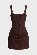 Victoria | Draped Earthy Mini Dress with Hourglass Fit - Lumina