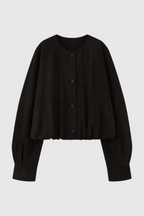 Victoria | Elegant Beige Short Jacket with O-Neck and Pockets - Lumina
