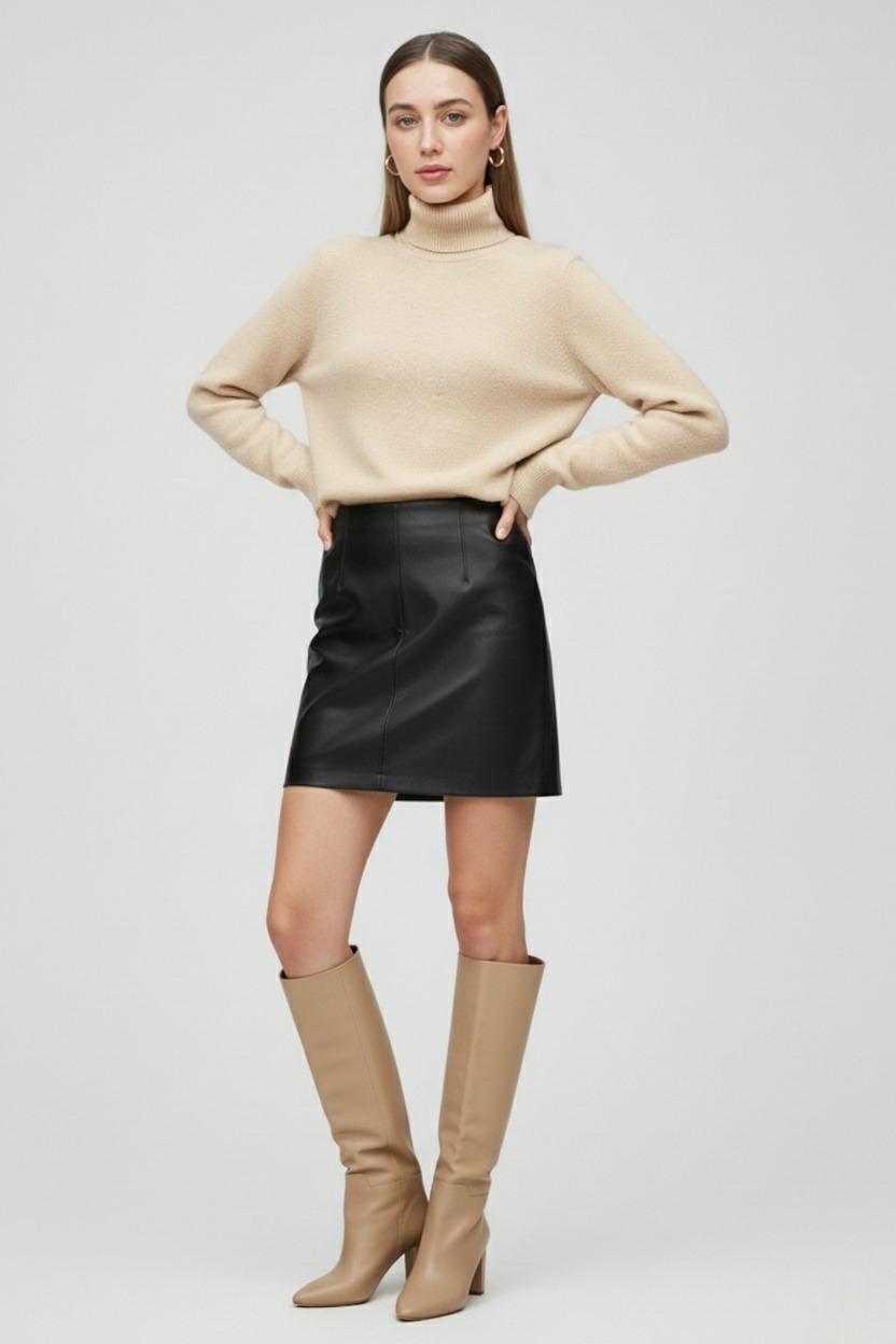 Victoria | Elegant Beige Slim Fit Turtleneck Sweater for Winter - Lumina