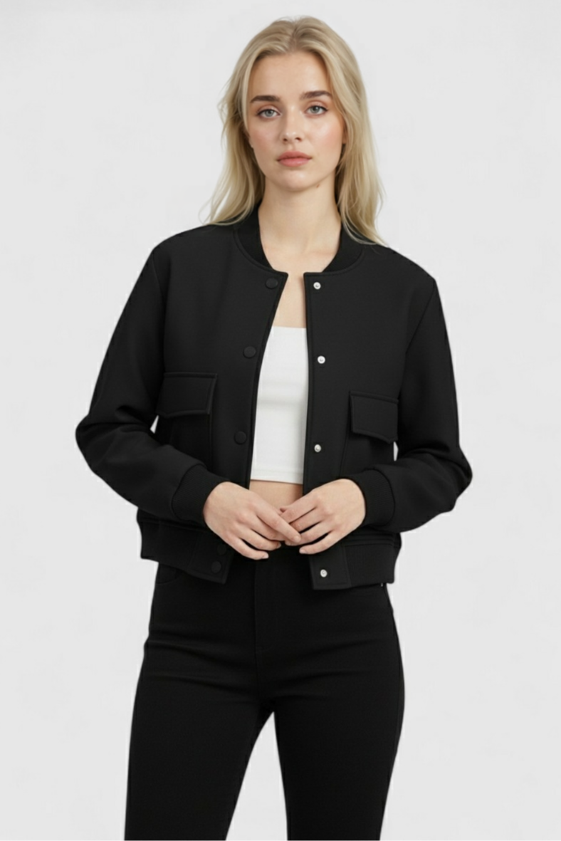 Victoria | Elegant Black Bomber Jacket with Timeless Design - Lumina