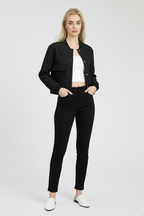 Victoria | Elegant Black Bomber Jacket with Timeless Design - Lumina