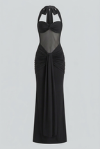 Victoria | Elegant Black Halter Dress with Sculpted Silhouette - Lumina