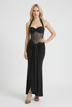 Victoria | Elegant Black Halter Dress with Sculpted Silhouette - Lumina