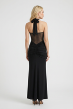 Victoria | Elegant Black Halter Dress with Sculpted Silhouette - Lumina