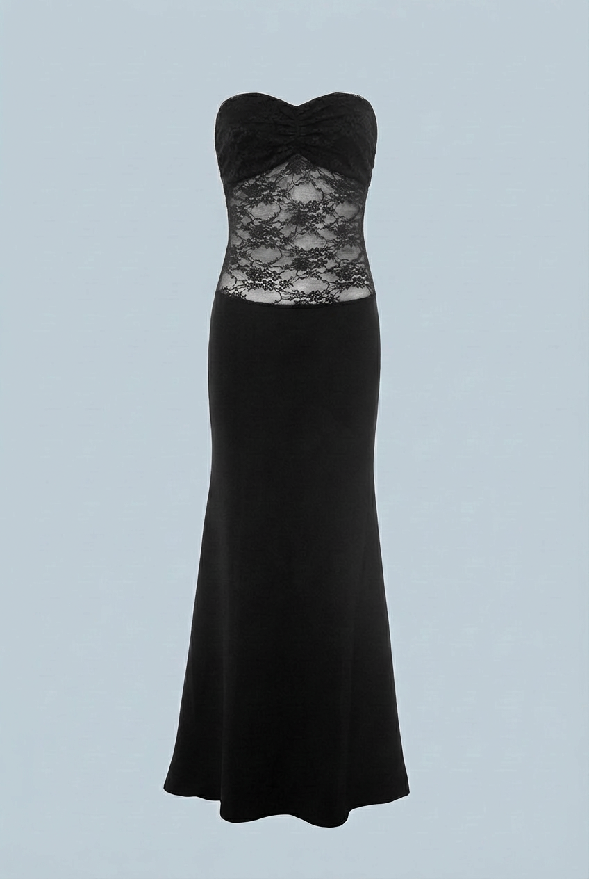 Victoria | Elegant Black Lace Evening Gown with Mermaid Hem - Lumina