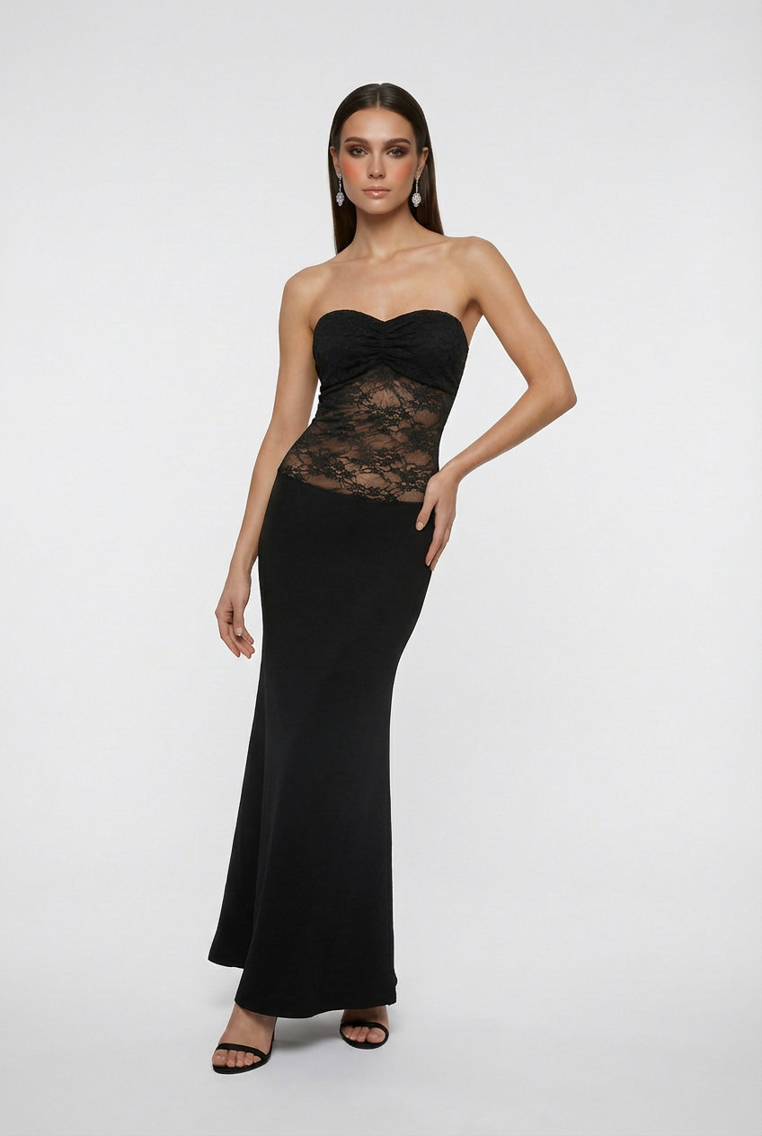 Victoria | Elegant Black Lace Evening Gown with Mermaid Hem - Lumina