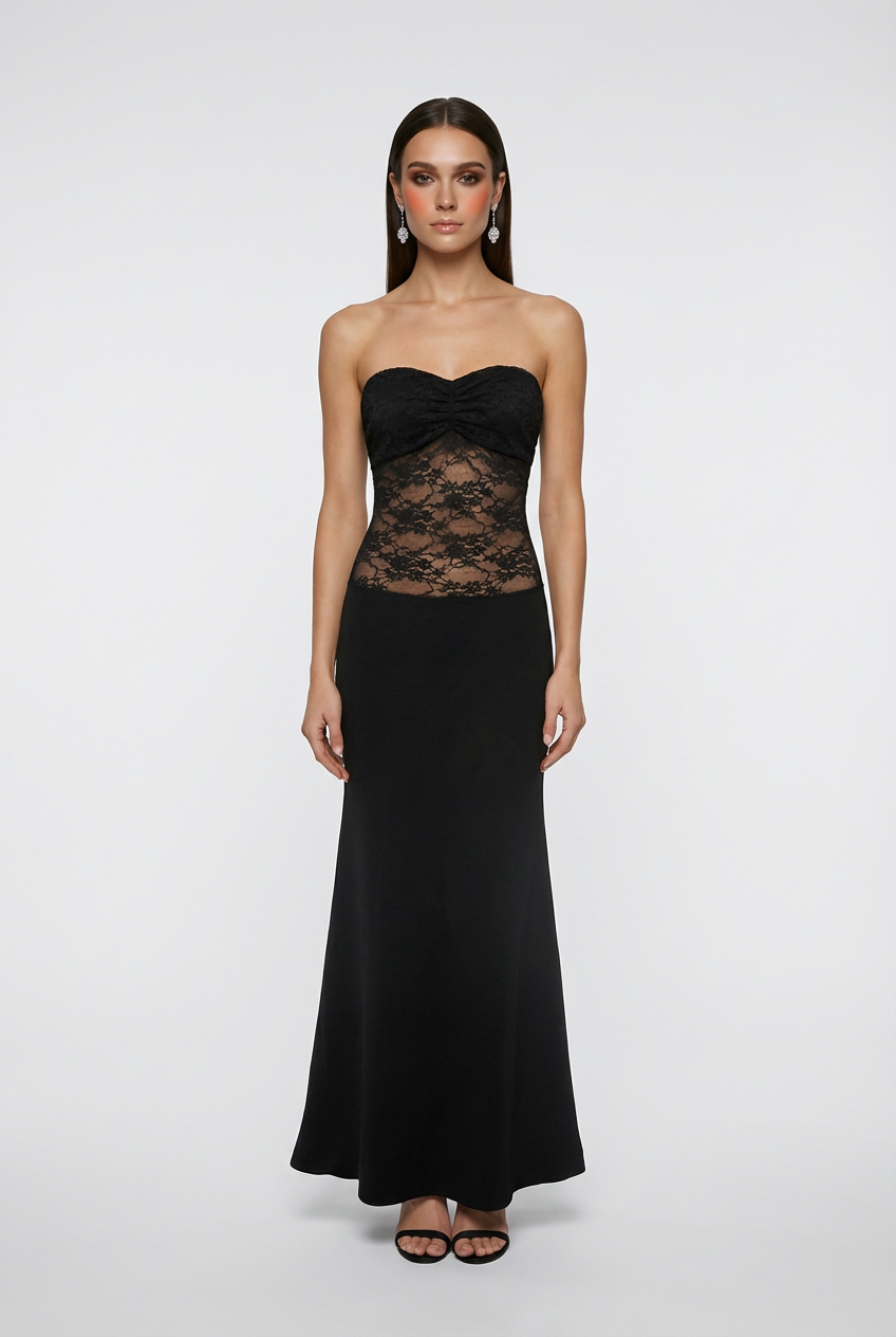 Victoria | Elegant Black Lace Evening Gown with Mermaid Hem - Lumina