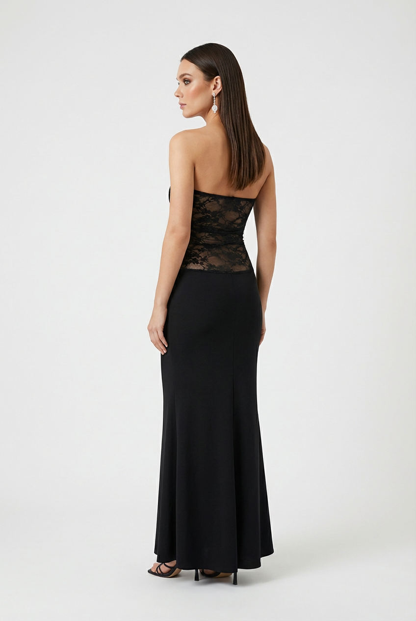 Victoria | Elegant Black Lace Evening Gown with Mermaid Hem - Lumina