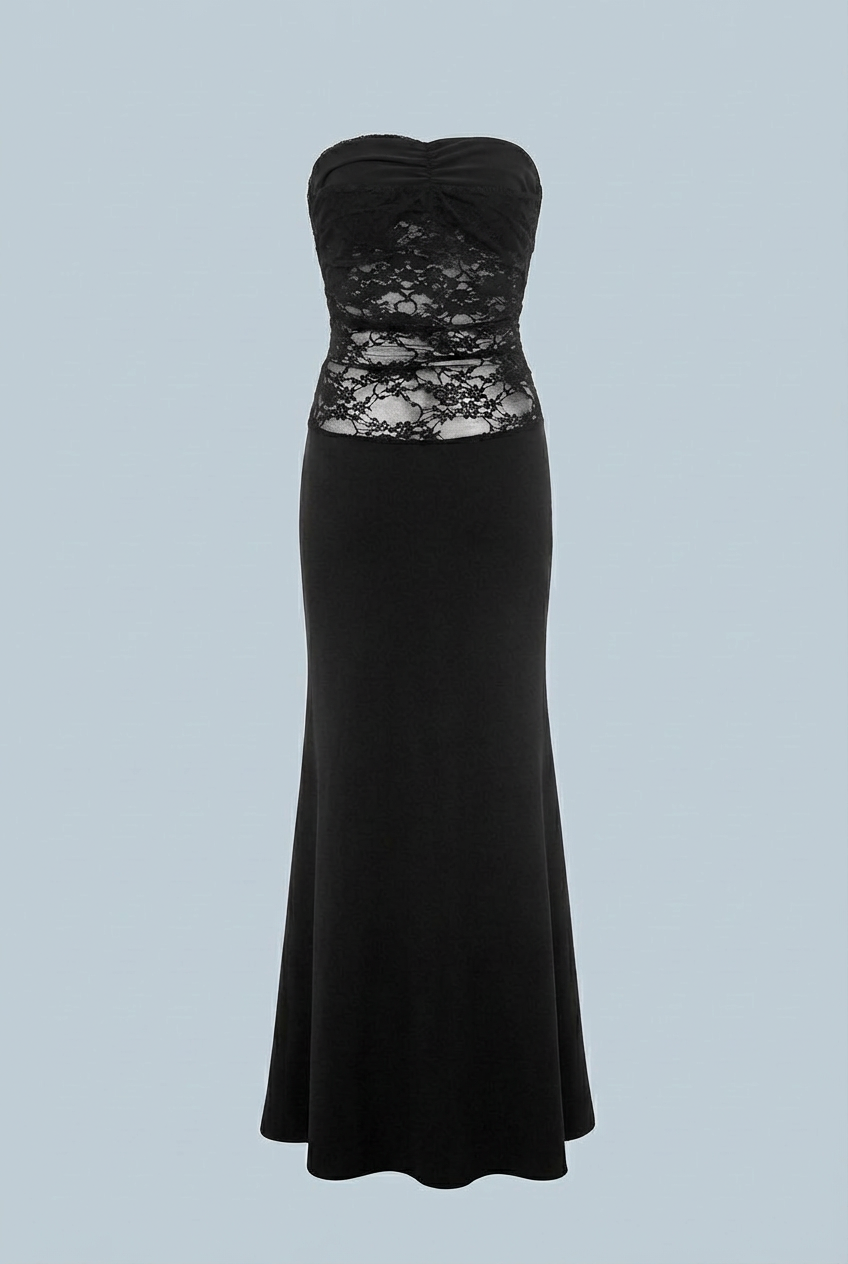 Victoria | Elegant Black Lace Evening Gown with Mermaid Hem - Lumina