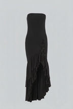Victoria | Elegant Black Maxi Dress with Asymmetrical Ruffle - Lumina