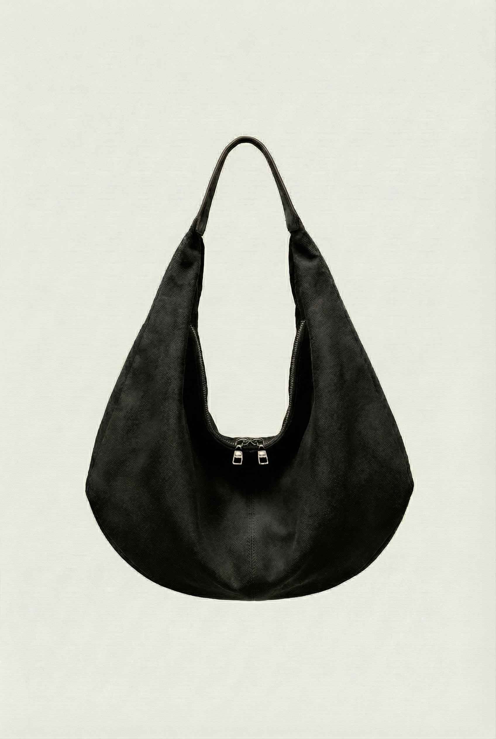 Victoria | Elegant Black Suede Hobo Handbag with Multiple Pockets - Lumina