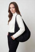 Victoria | Elegant Black Suede Hobo Handbag with Multiple Pockets - Lumina