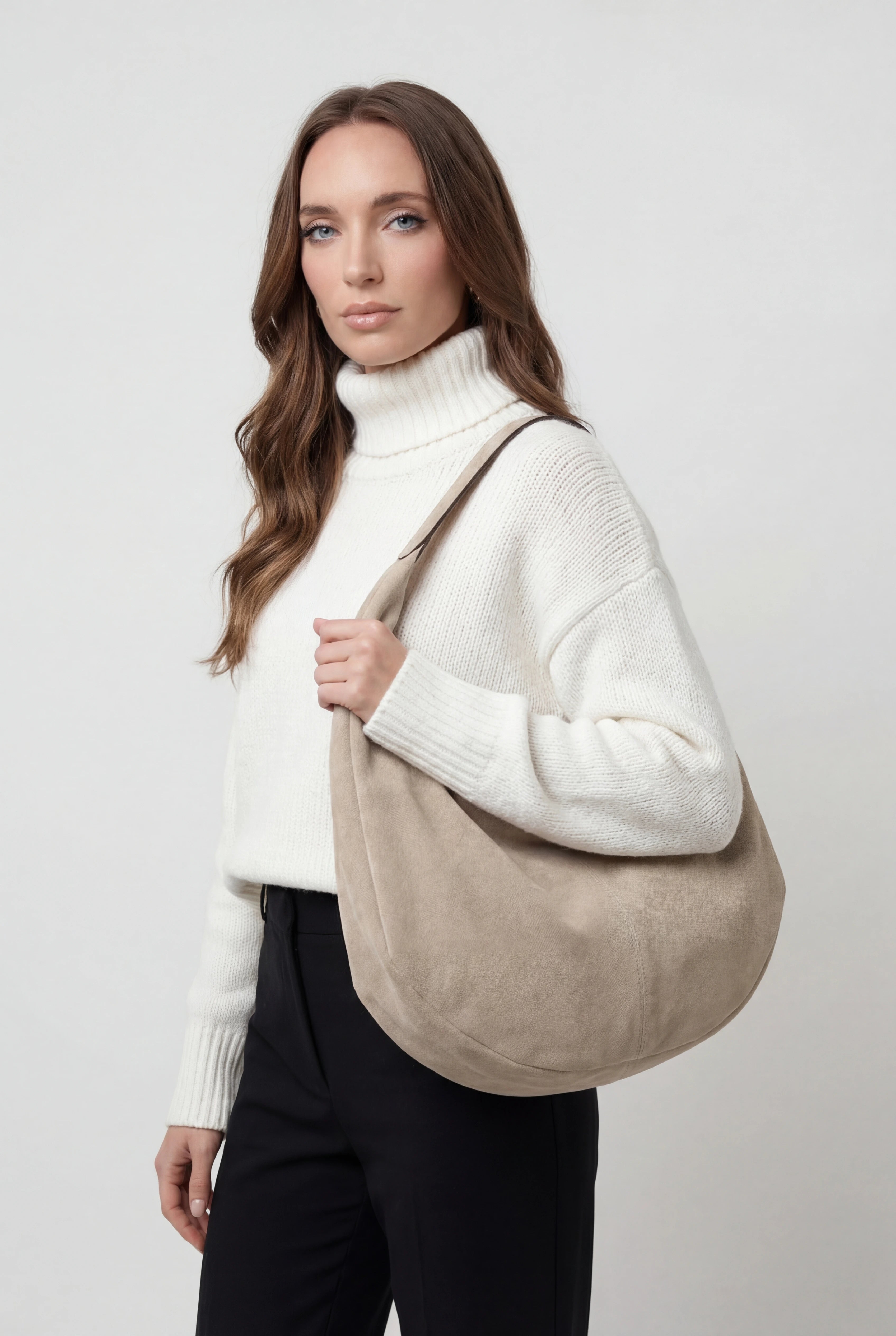 Victoria | Elegant Black Suede Hobo Handbag with Multiple Pockets - Lumina
