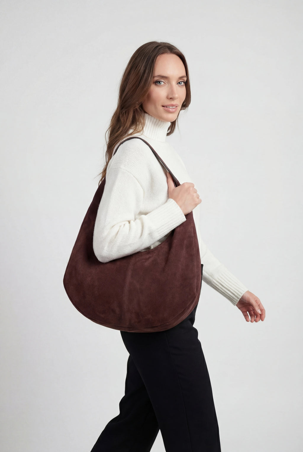 Victoria | Elegant Black Suede Hobo Handbag with Multiple Pockets - Lumina