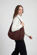 Victoria | Elegant Black Suede Hobo Handbag with Multiple Pockets - Lumina