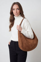 Victoria | Elegant Black Suede Hobo Handbag with Multiple Pockets - Lumina