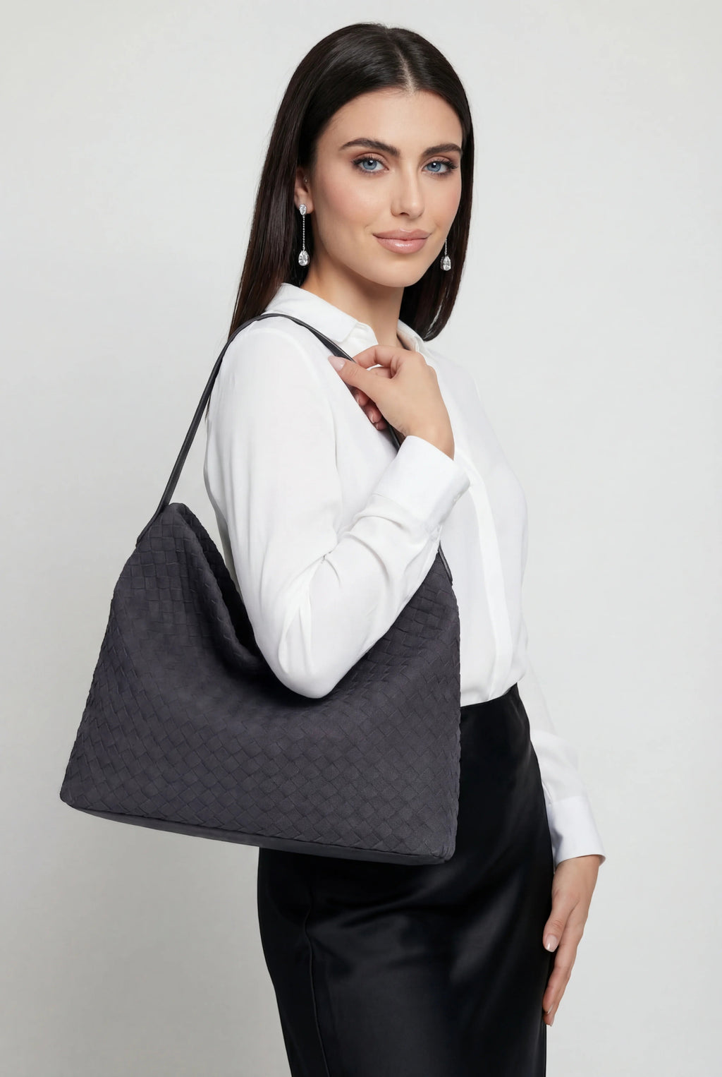 Victoria | Elegant Black Suede Tote Bag with Roomy Design - Lumina