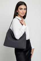 Victoria | Elegant Black Suede Tote Bag with Roomy Design - Lumina
