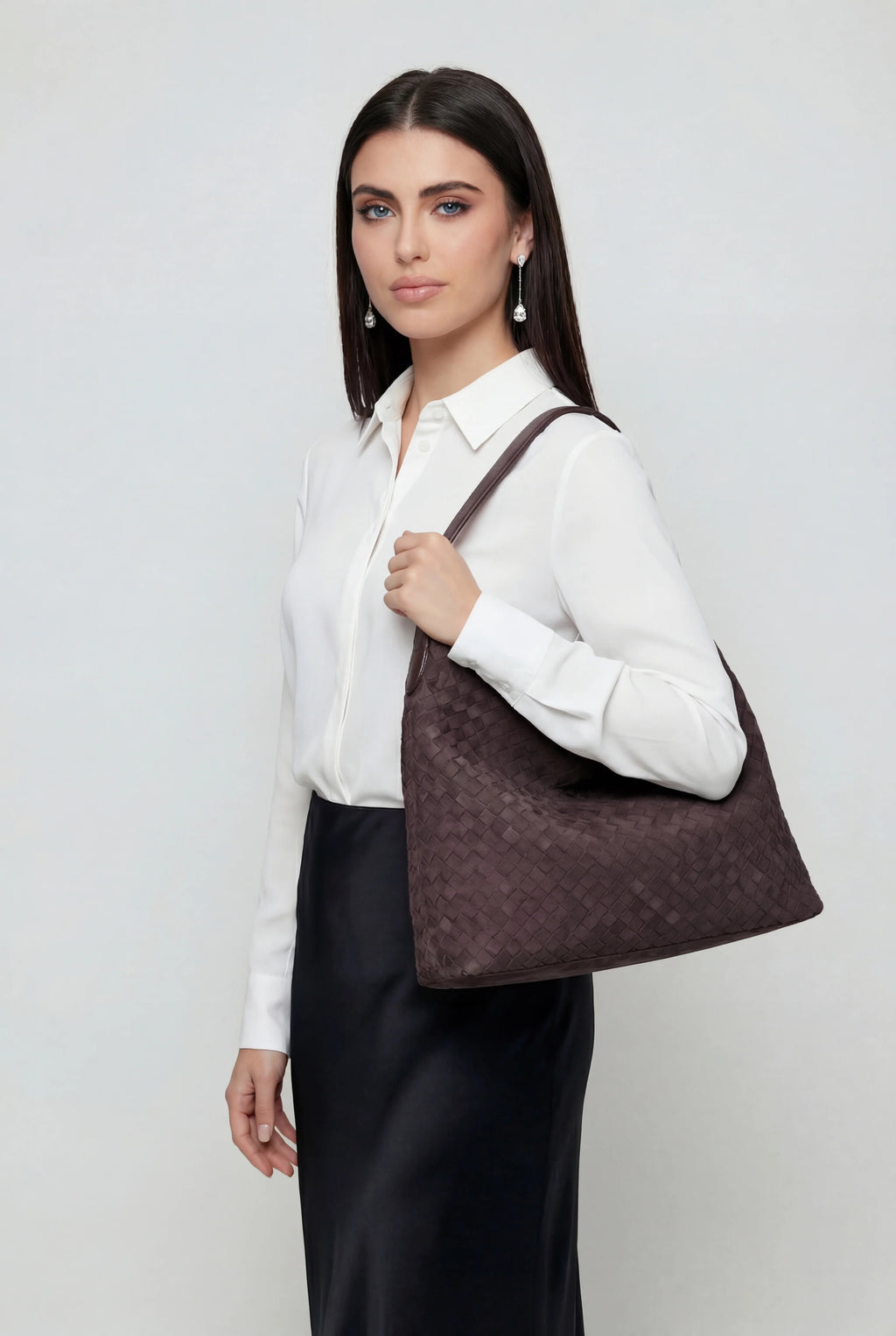 Victoria | Elegant Black Suede Tote Bag with Roomy Design - Lumina