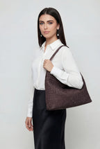 Victoria | Elegant Black Suede Tote Bag with Roomy Design - Lumina