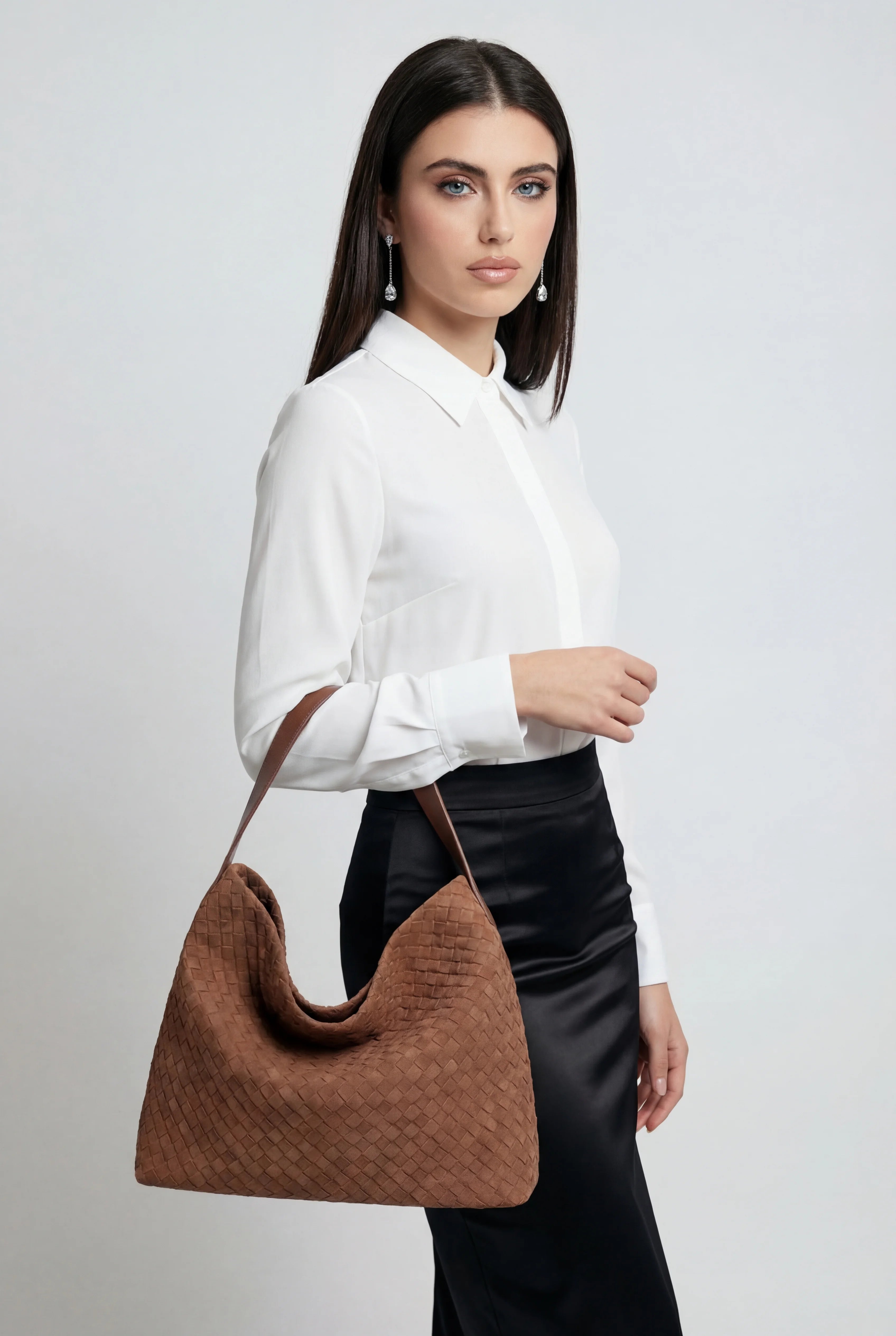 Victoria | Elegant Black Suede Tote Bag with Roomy Design - Lumina