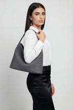 Victoria | Elegant Black Suede Tote Bag with Roomy Design - Lumina