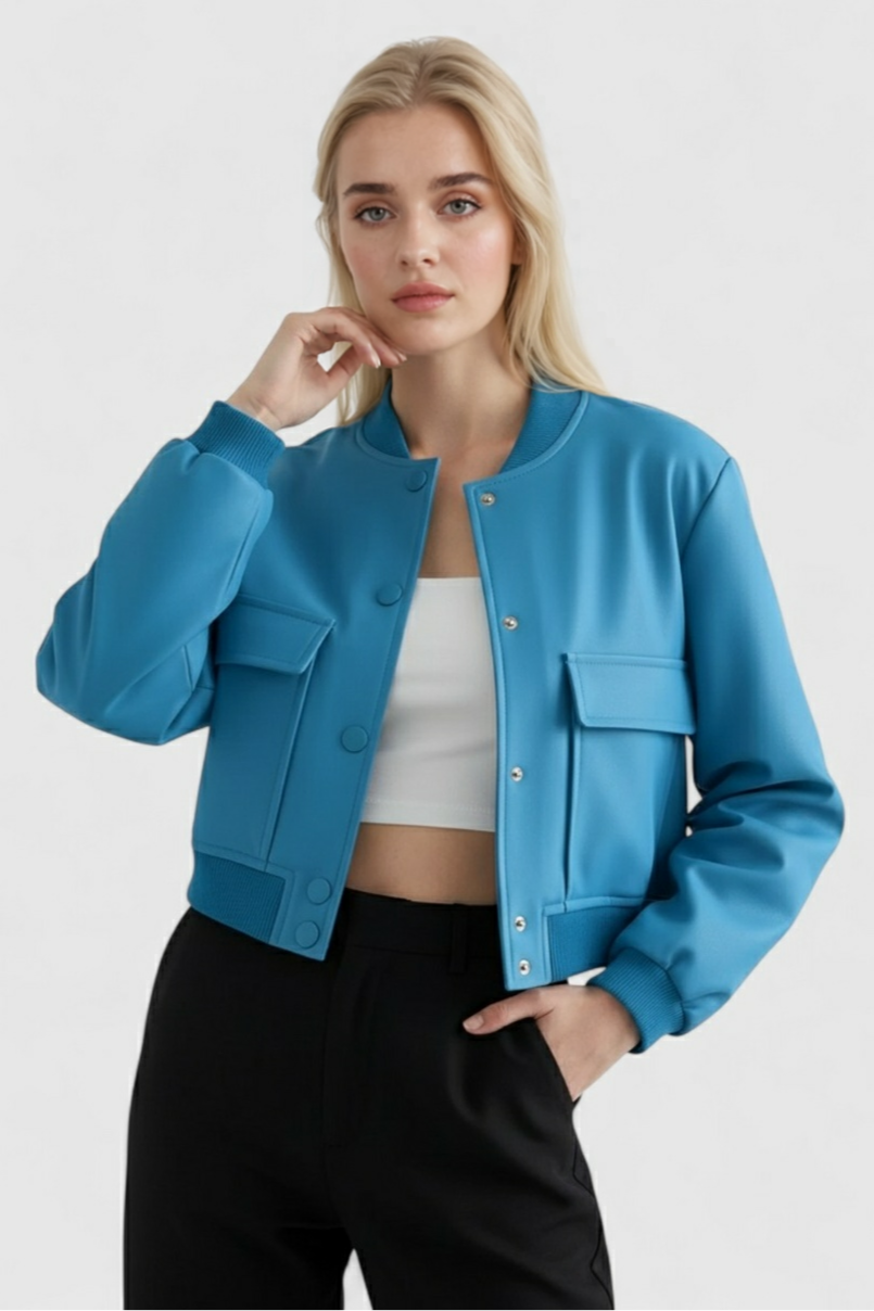 Victoria | Elegant Blue Bomber Jacket with Timeless Design - Lumina