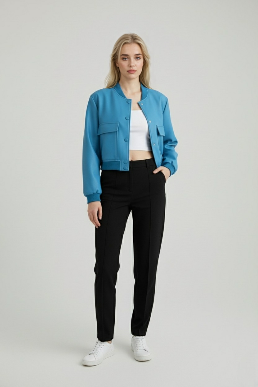 Victoria | Elegant Blue Bomber Jacket with Timeless Design - Lumina