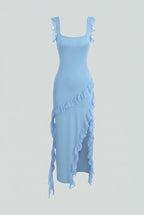 Victoria | Elegant Blue Evening Maxi Dress with High Slit - Lumina