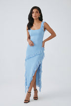 Victoria | Elegant Blue Evening Maxi Dress with High Slit - Lumina