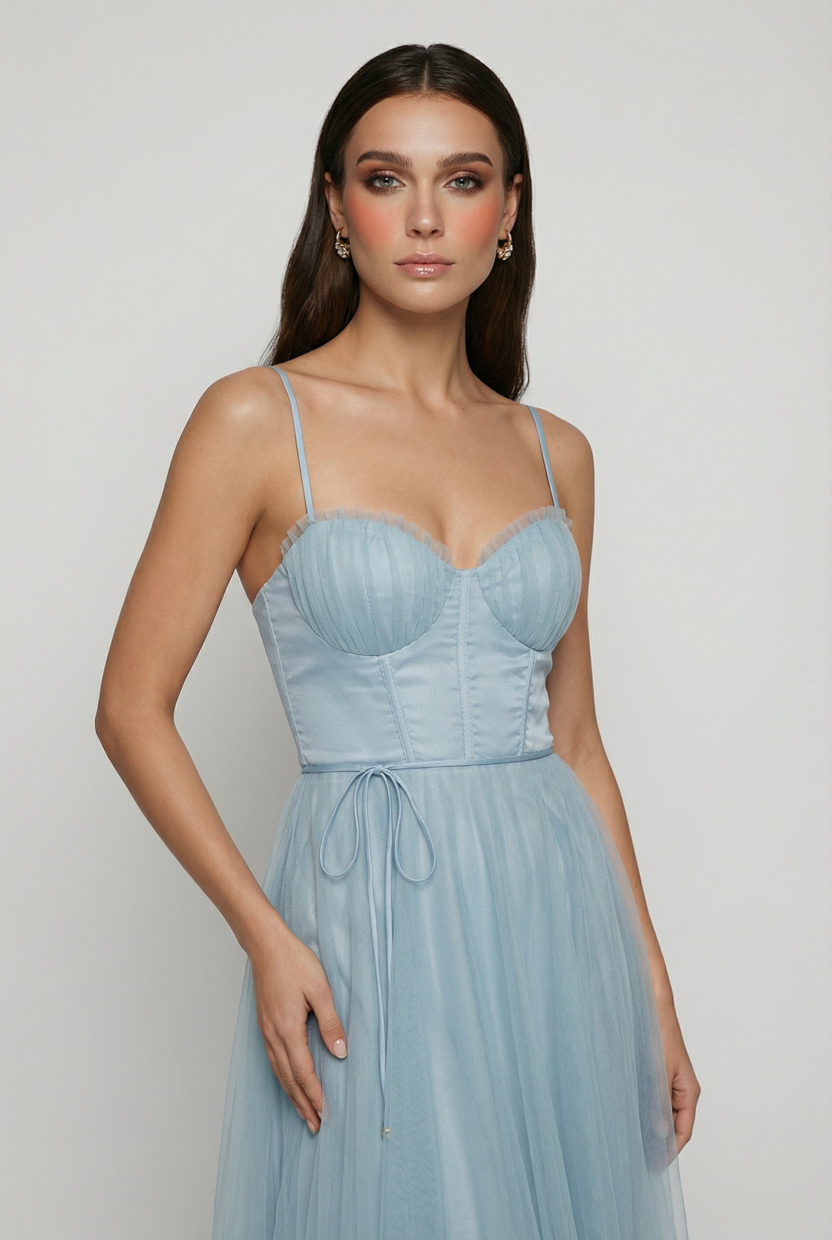 Victoria | Elegant Blue Midi Wedding Guest Dress with Flattering Silhouette - Lumina
