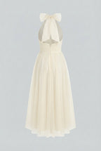 Victoria | Elegant Cream Midi Dress with Flowy Design - Lumina