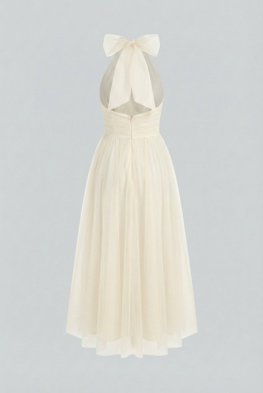 Victoria | Elegant Cream Midi Dress with Flowy Design - Lumina