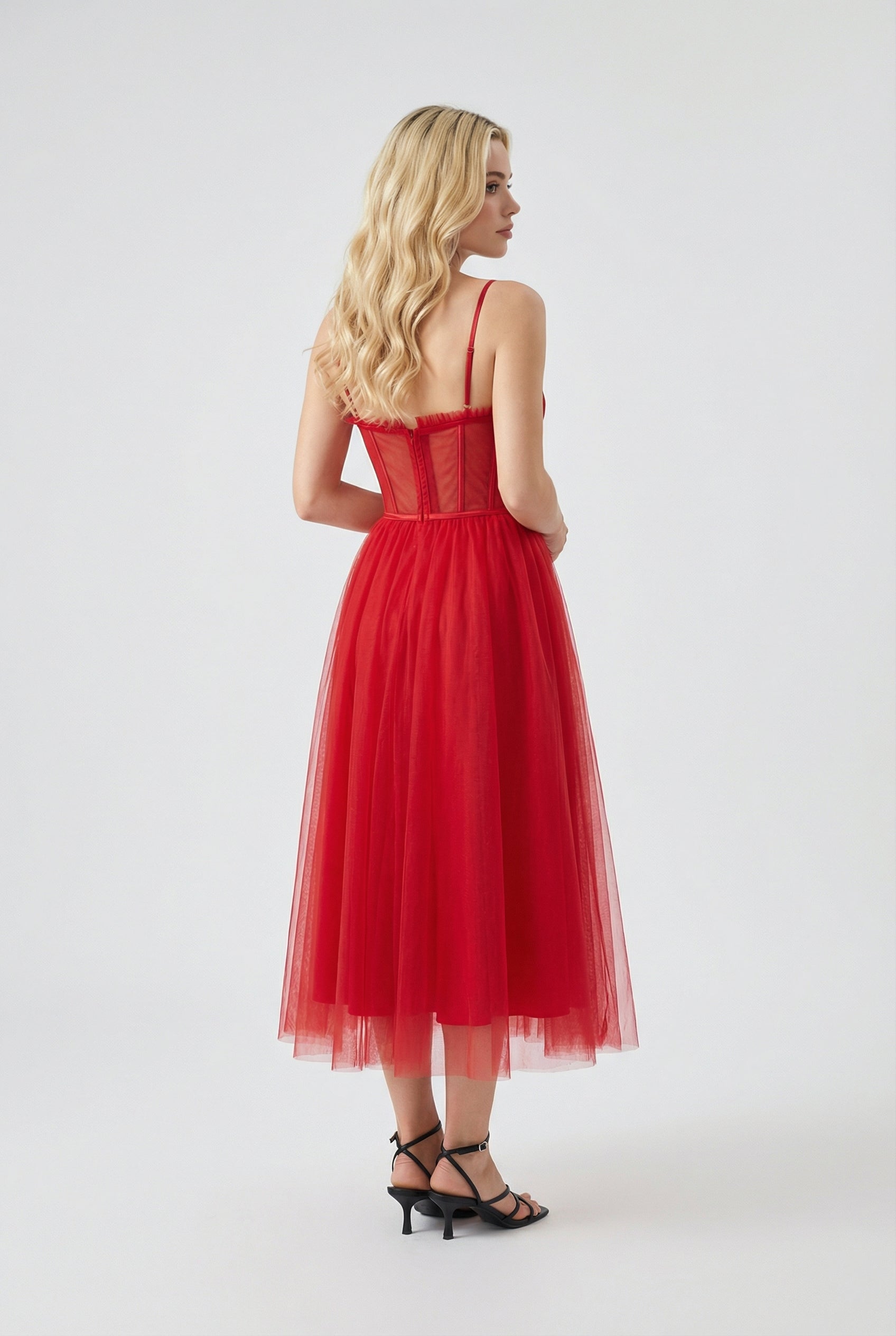 Victoria | Elegant Flowy A-Line Midi Dress in Red - Lumina