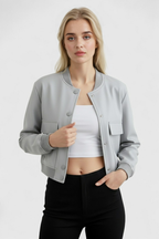 Victoria | Elegant Gray Bomber Jacket with Timeless Design - Lumina