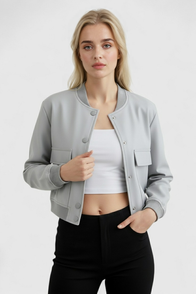 Victoria | Elegant Gray Bomber Jacket with Timeless Design - Lumina