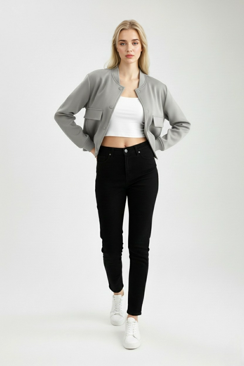 Victoria | Elegant Gray Bomber Jacket with Timeless Design - Lumina