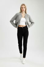 Victoria | Elegant Gray Bomber Jacket with Timeless Design - Lumina