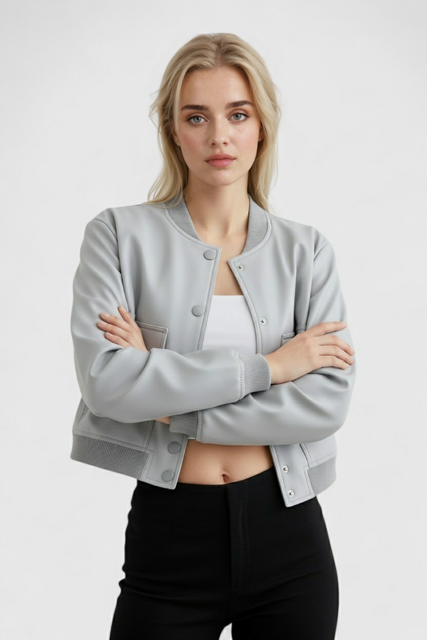 Victoria | Elegant Gray Bomber Jacket with Timeless Design - Lumina