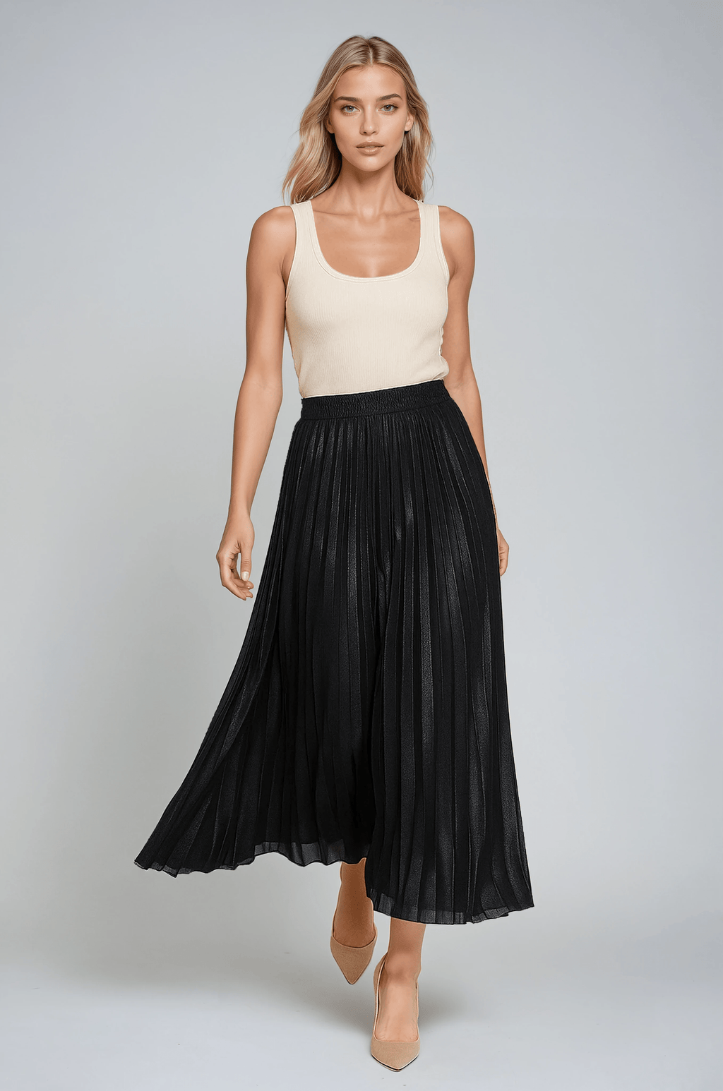 Victoria | Elegant High-Waist Pleated Maxi Skirt in Gold - Lumina